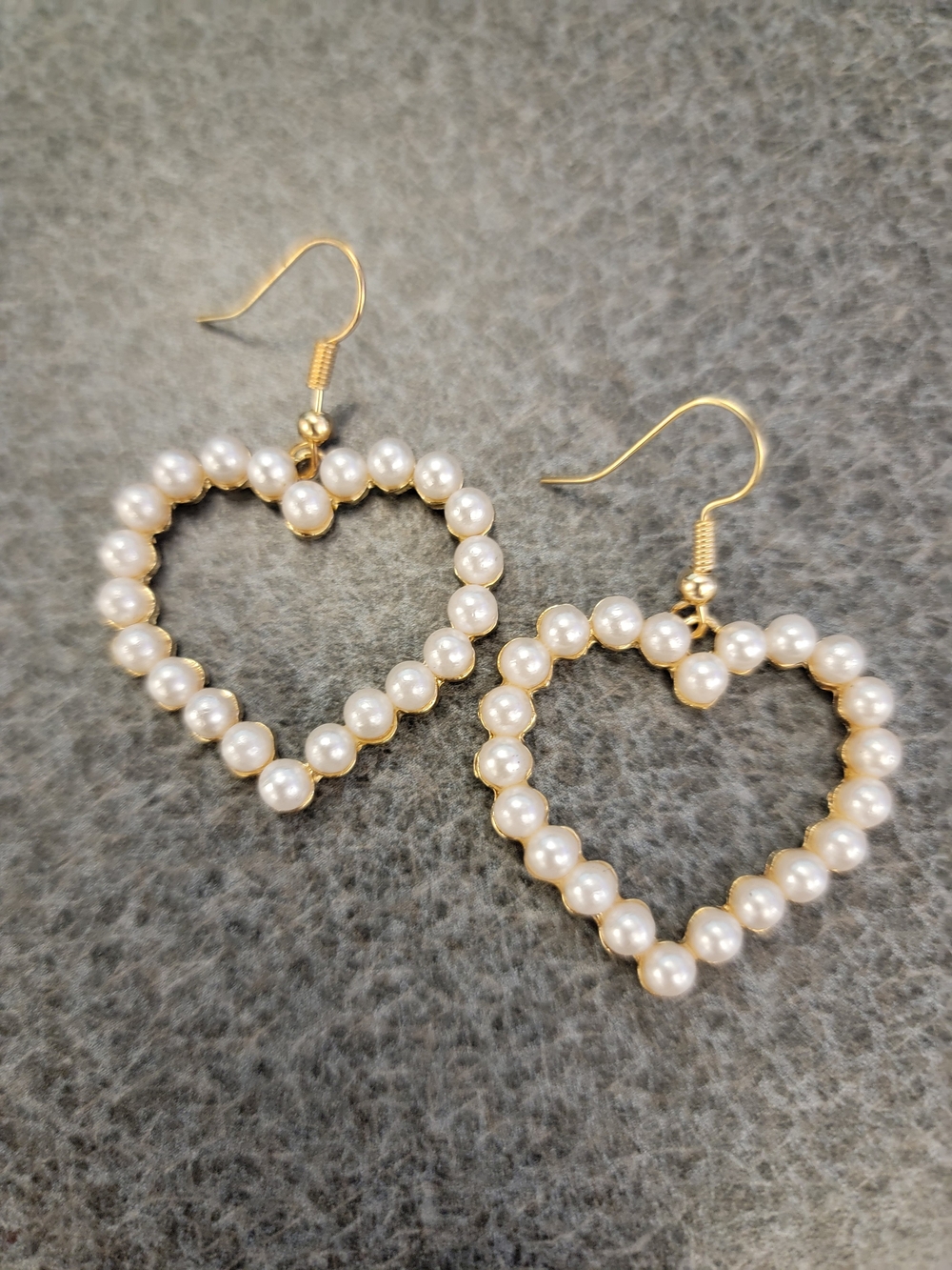 Gold Pearl Heart Drop Earrings - Women Jewelry